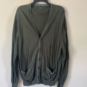 Green Men’s Cardigan with Grey Accents.